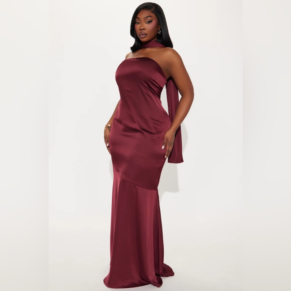 Burgundy/Maroon Satin Maxi Dress - NWT!